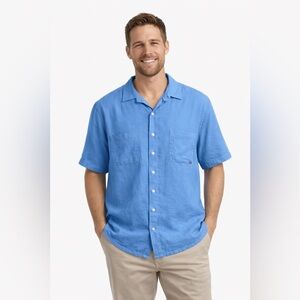 Polo Ralph Lauren Men's 3XLT Blue Linen Silk Button Down Camp Shirt Pockets SS